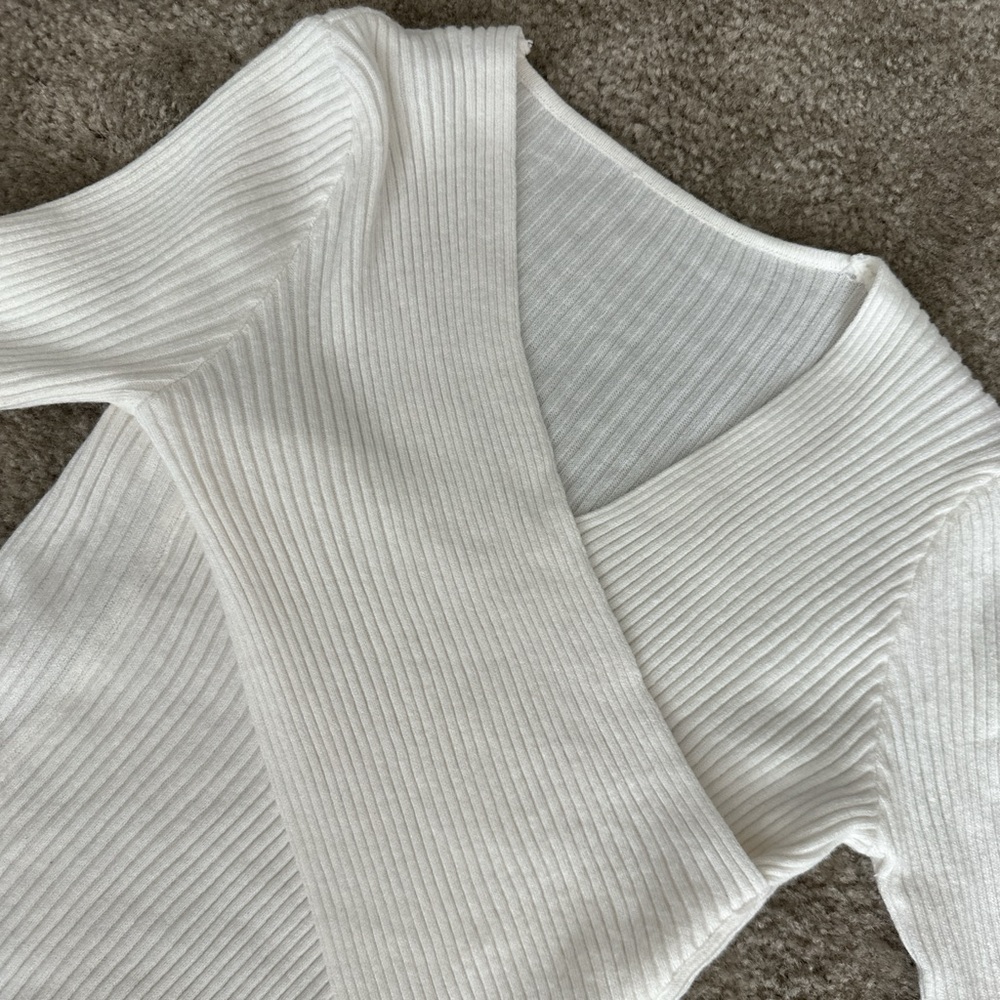 White Ribbed Wrap Sweater - Picture 2 of 2